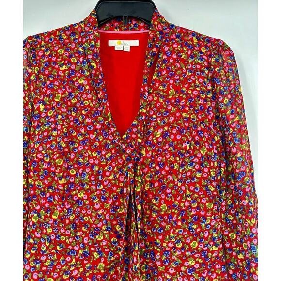 Boden Imogen Floral Tie Neck Long Sleeve Peasant Dress Red Size 4R - Picture 4 of 10
